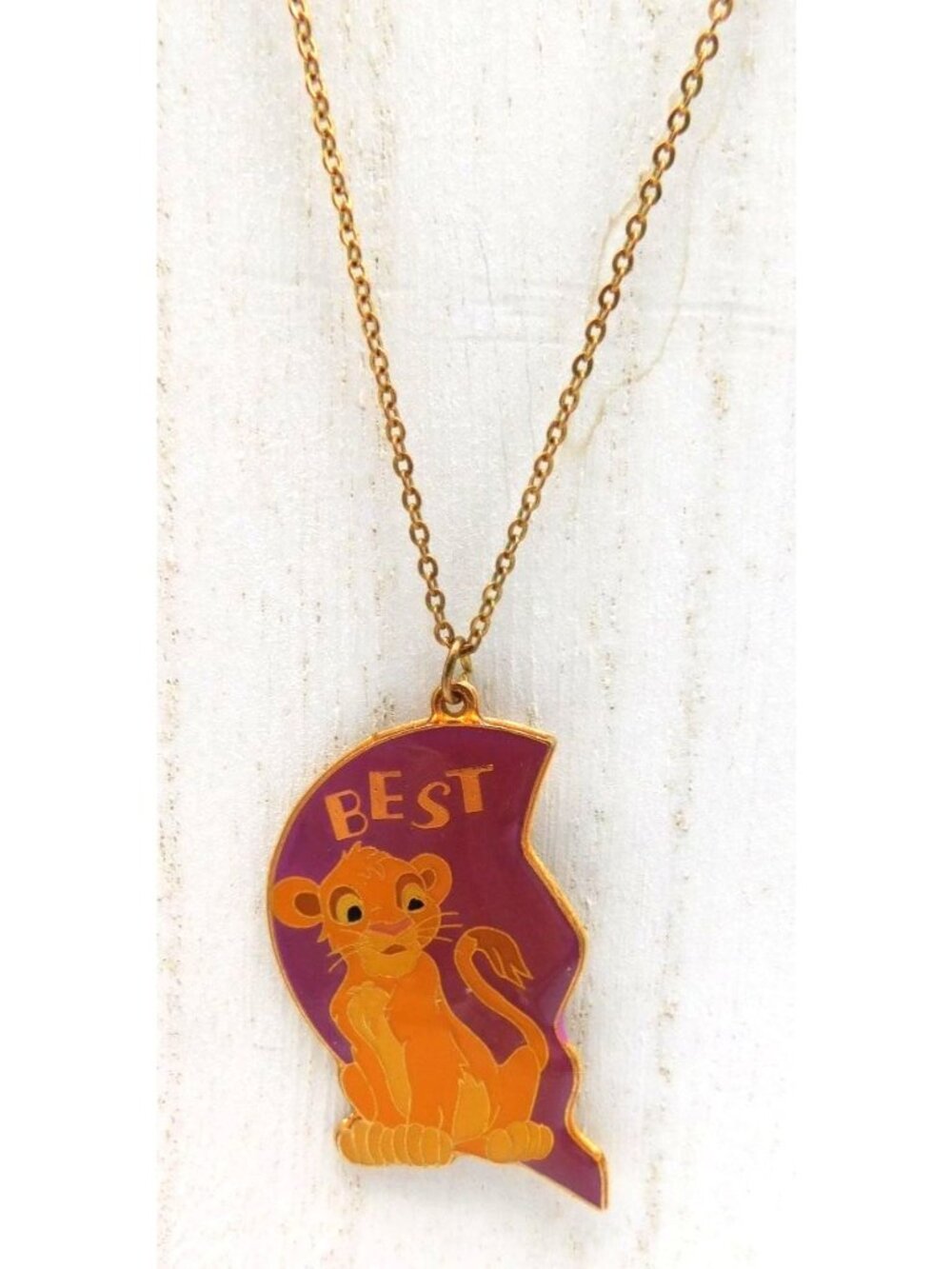 Vintage Disney Lion King Simba Best Friends Half Pendant Necklace Enamel Charm